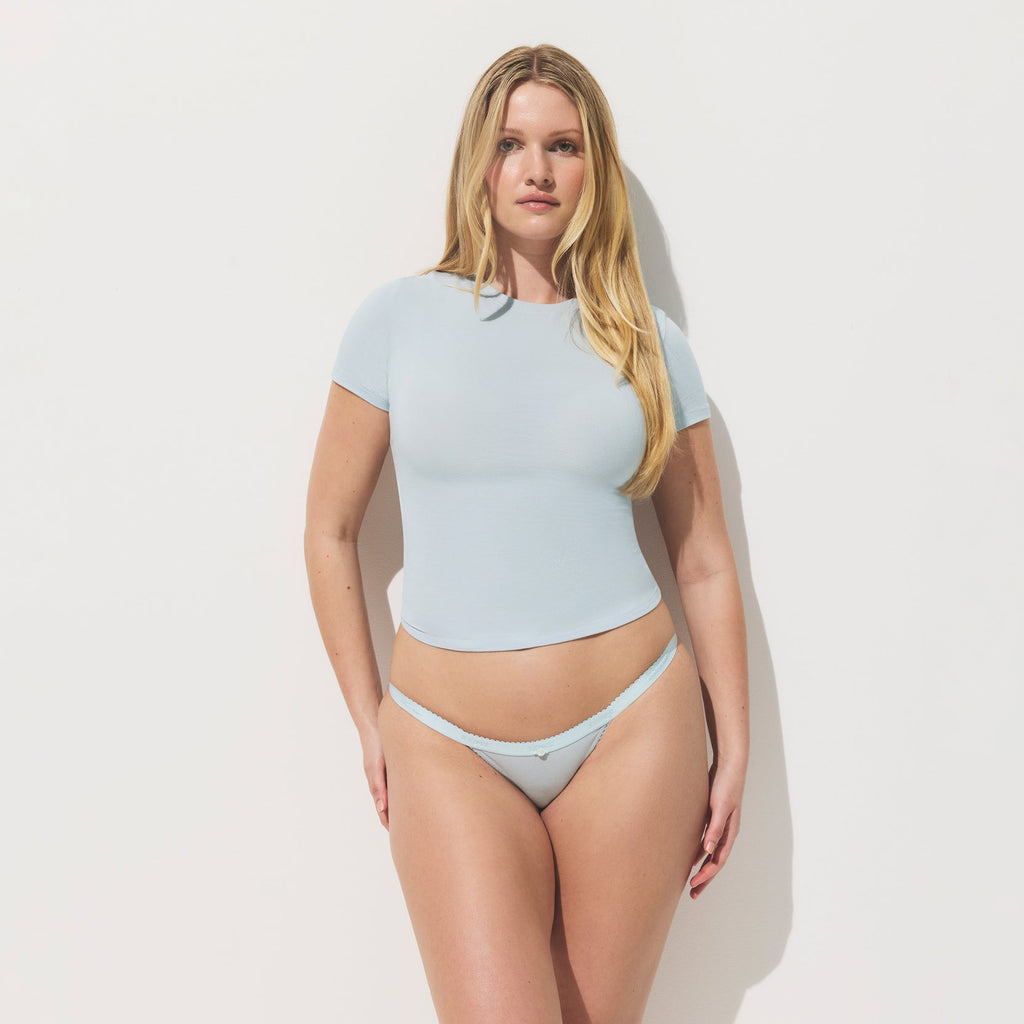 LIGHTWEIGHT COTTON LOGO PICOT STRING BIKINI | PEARL TONAL