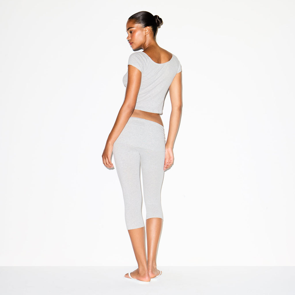 COTTON JERSEY FOLDOVER CAPRI | LIGHT HEATHER GREY