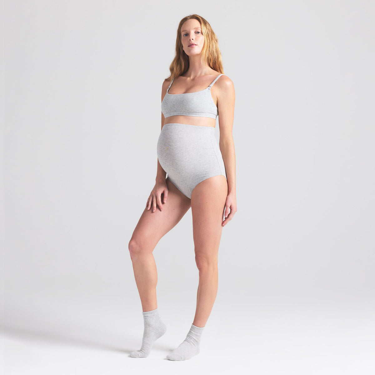 COTTON JERSEY MATERNITY HIGH-WAISTED BRIEF | LIGHT HEATHER GREY