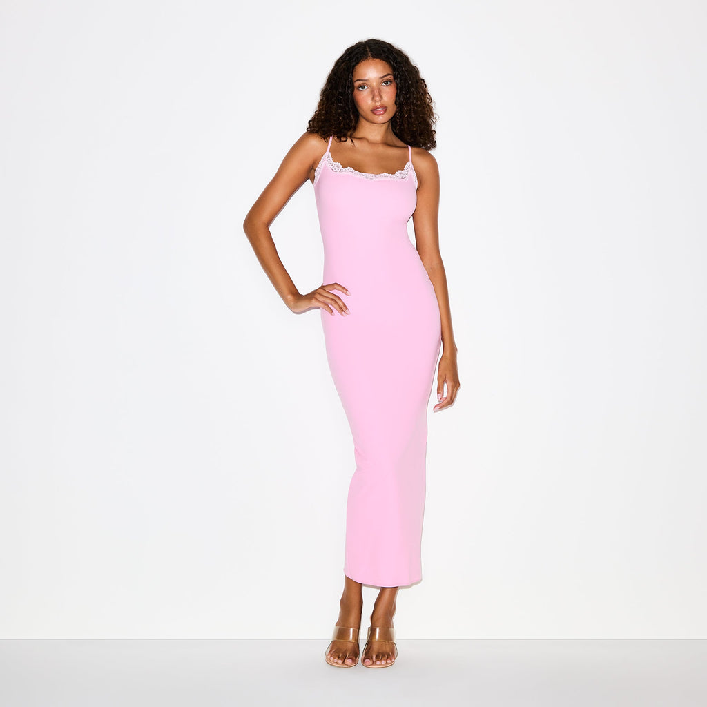 FITS EVERYBODY LACE LONG SLIP DRESS | BUBBLEGUM TONAL