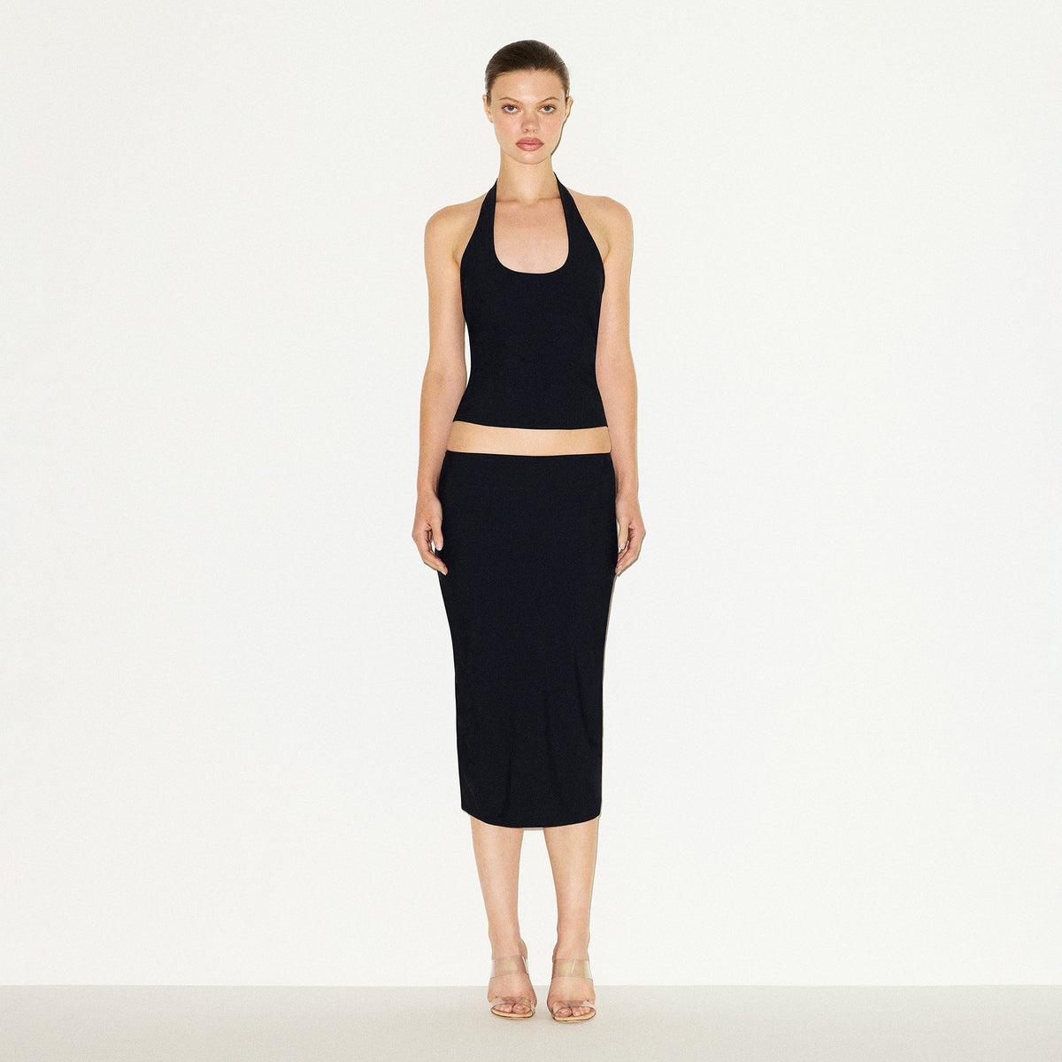 CLING MATTE MIDI SKIRT | OBSIDIAN