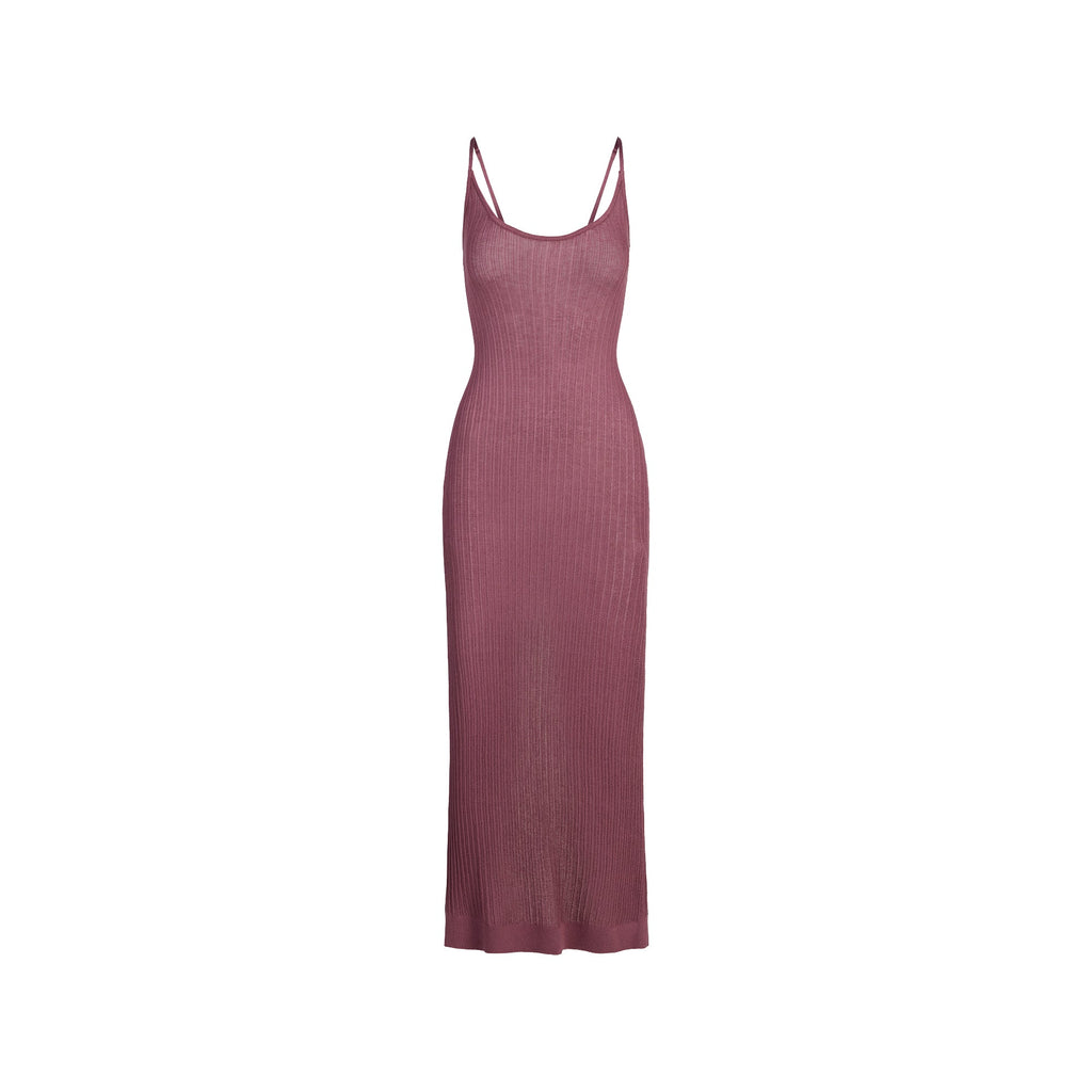 SHEER KNIT LONG CAMI DRESS | BEET