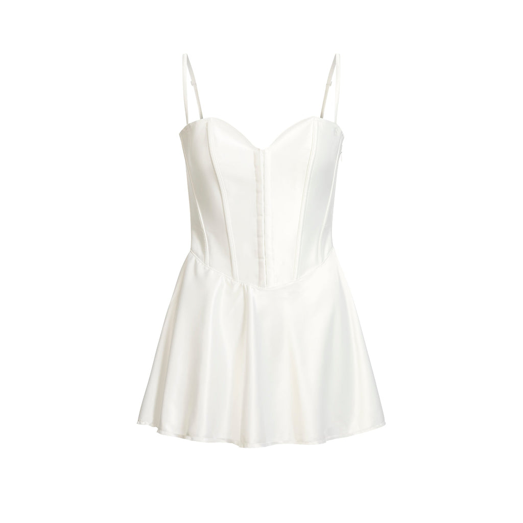 WOVEN SHINE CORSET DRESS | IVORY