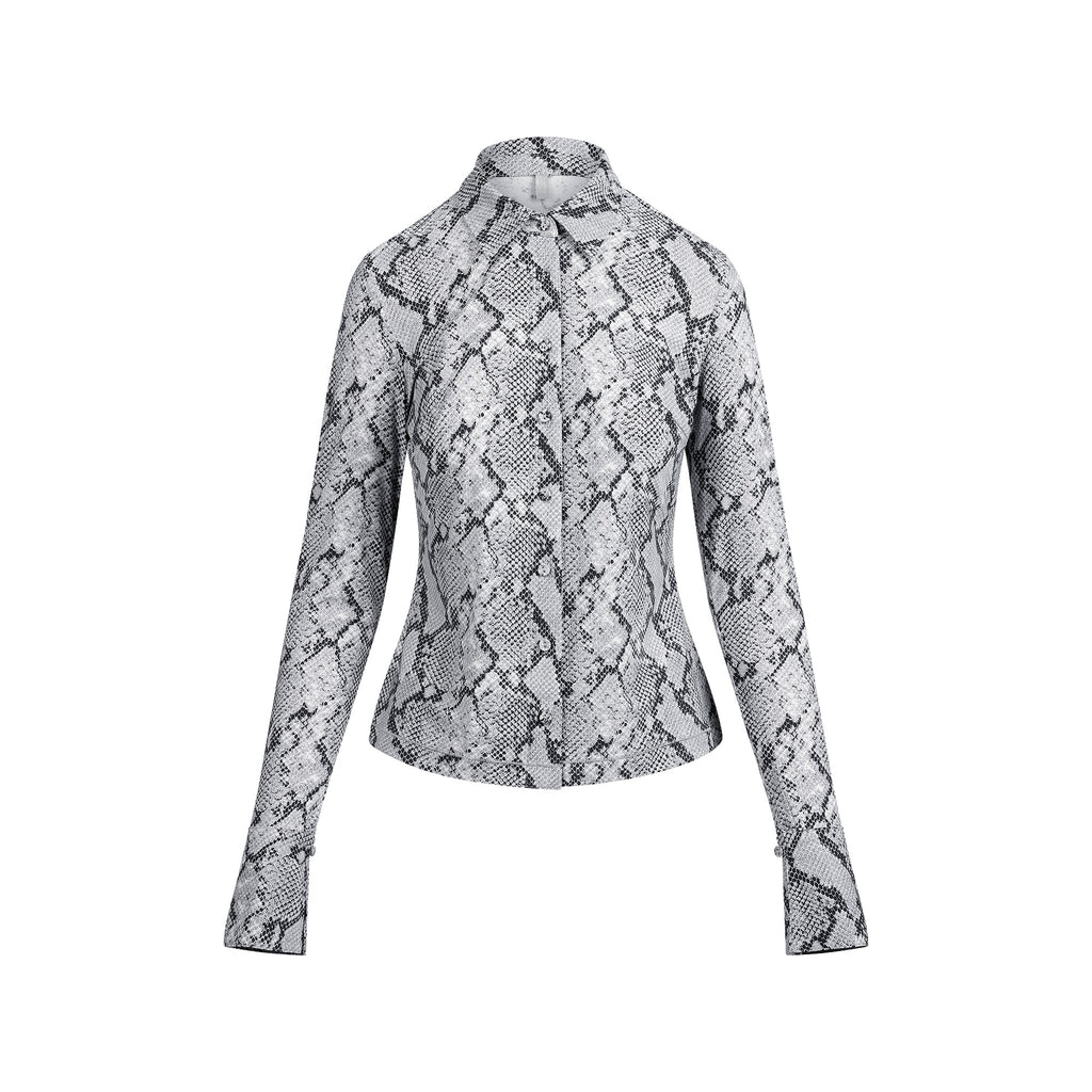 CLING MATTE LONG SLEEVE BUTTON UP | CHROME SNAKESKIN PRINT
