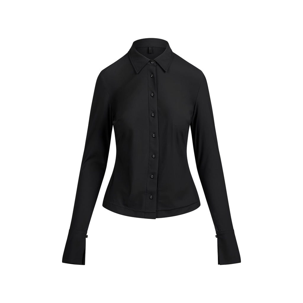 CLING MATTE LONG SLEEVE BUTTON UP | OBSIDIAN