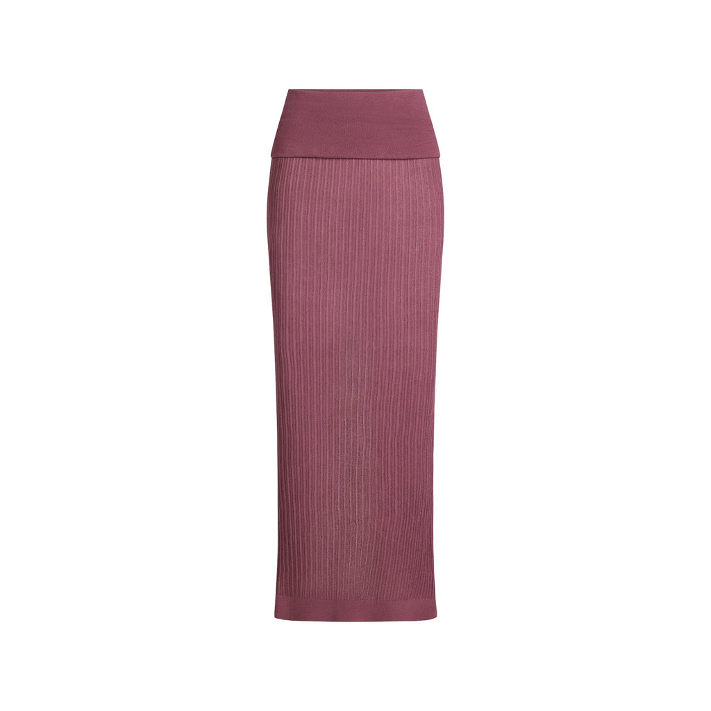 SHEER KNIT FOLDOVER LONG SKIRT | BEET