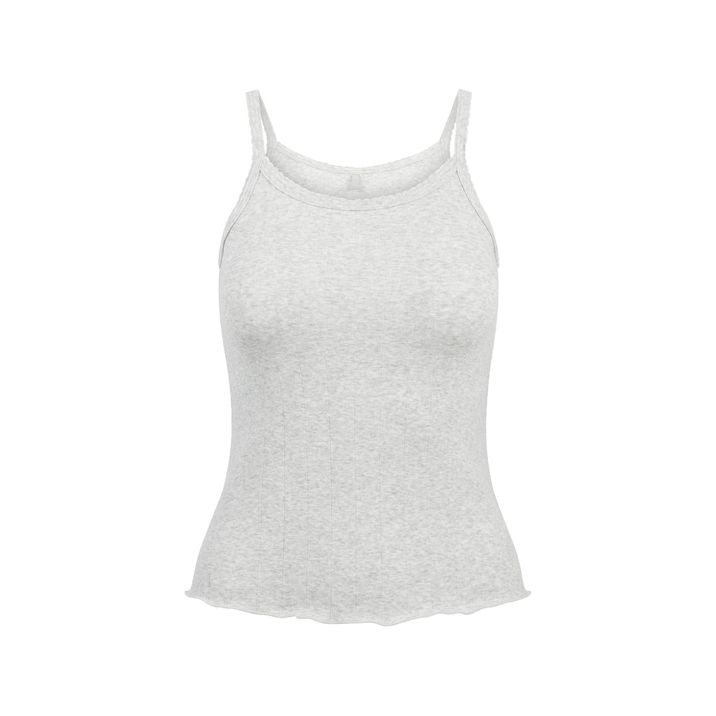 DROP NEEDLE POINTELLE LONG CAMI | LIGHT HEATHER GREY