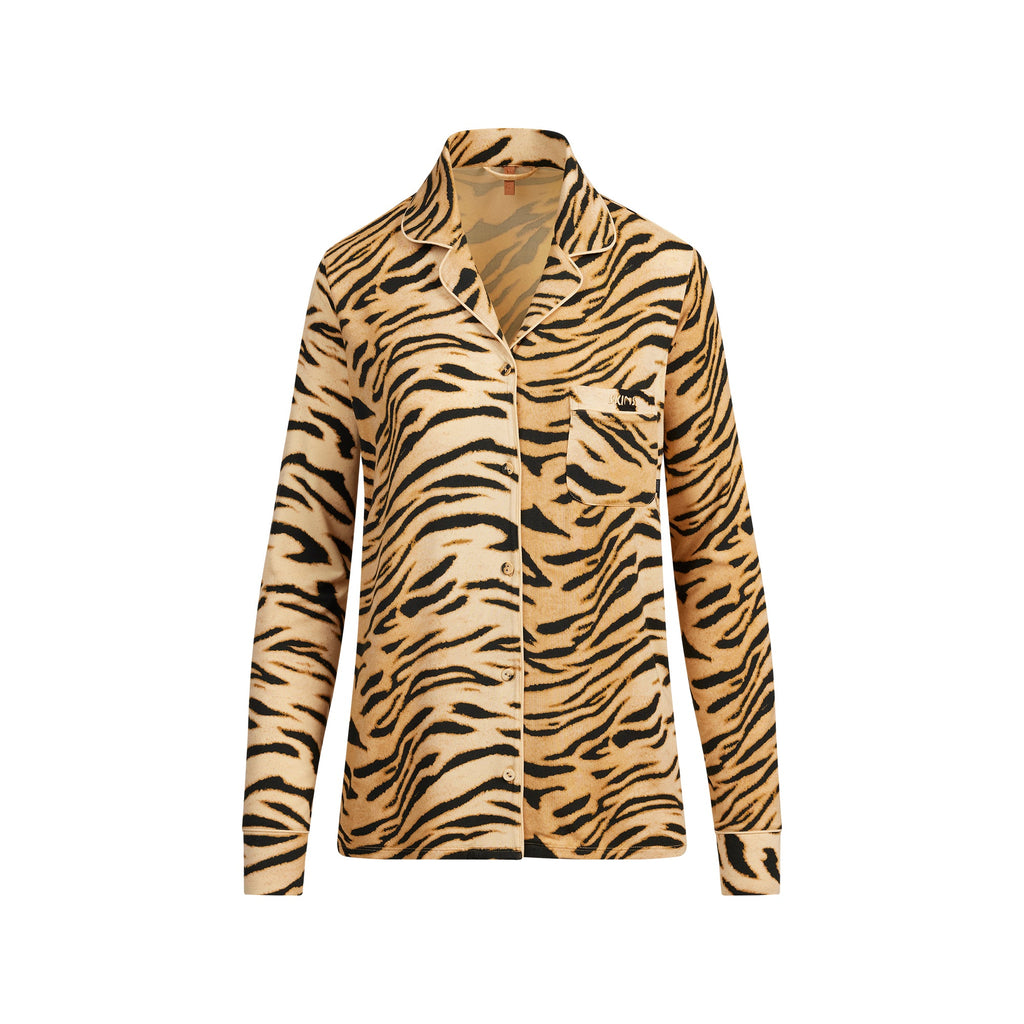 SKIMS SLEEP LONG SLEEVE BUTTON UP SET | BRONZE TIGER PRINT