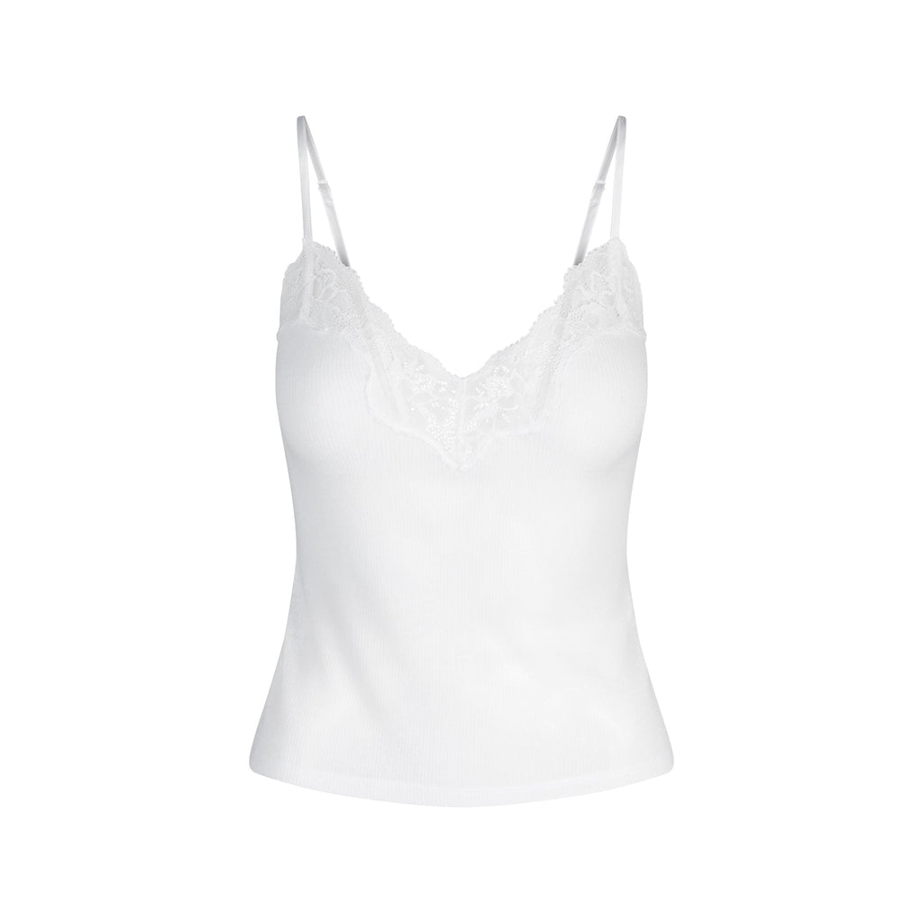 SHEER RIB LACE CAMI AND SHORT SET | SNOW