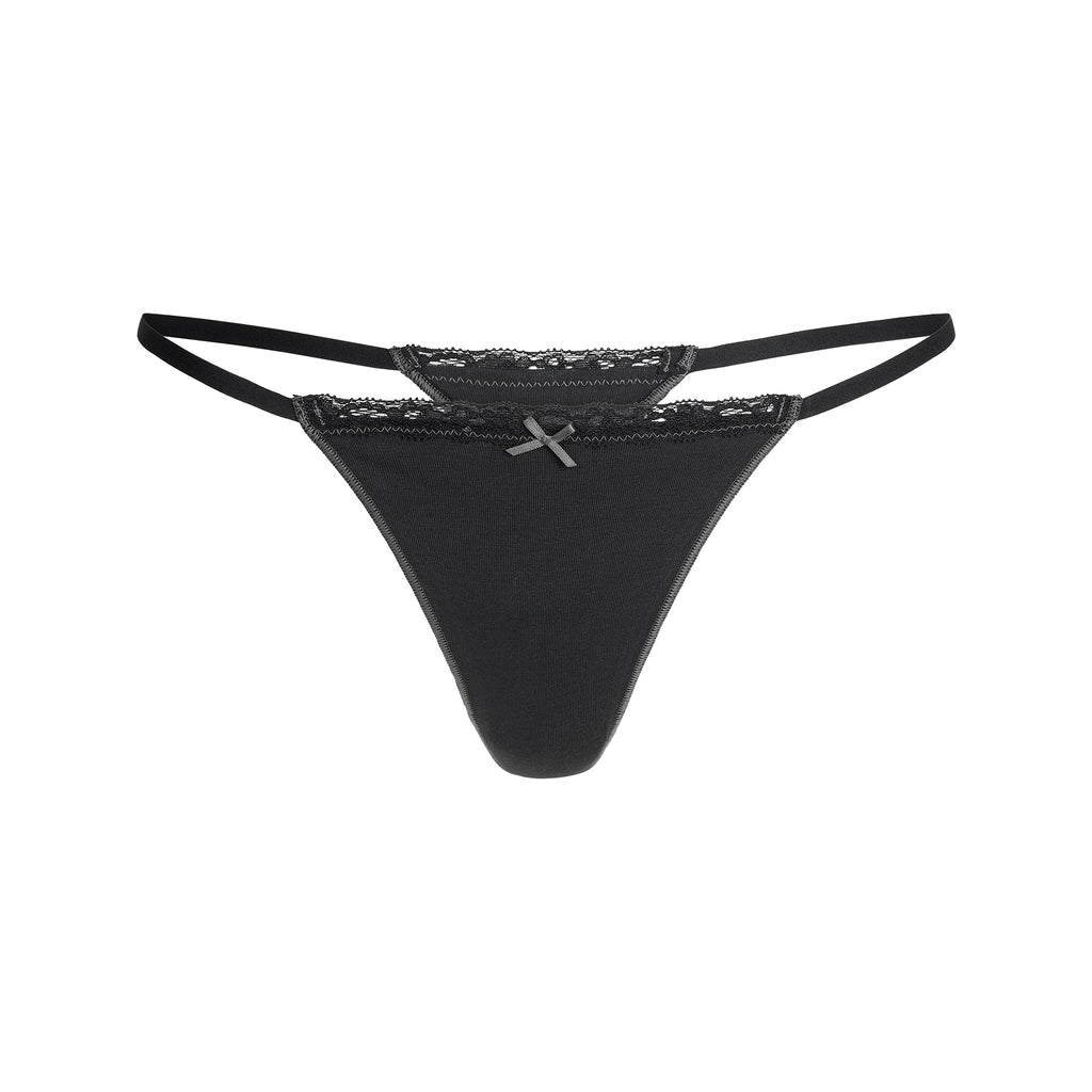 LIGHTWEIGHT COTTON LACE STRING THONG | SOOT TONAL