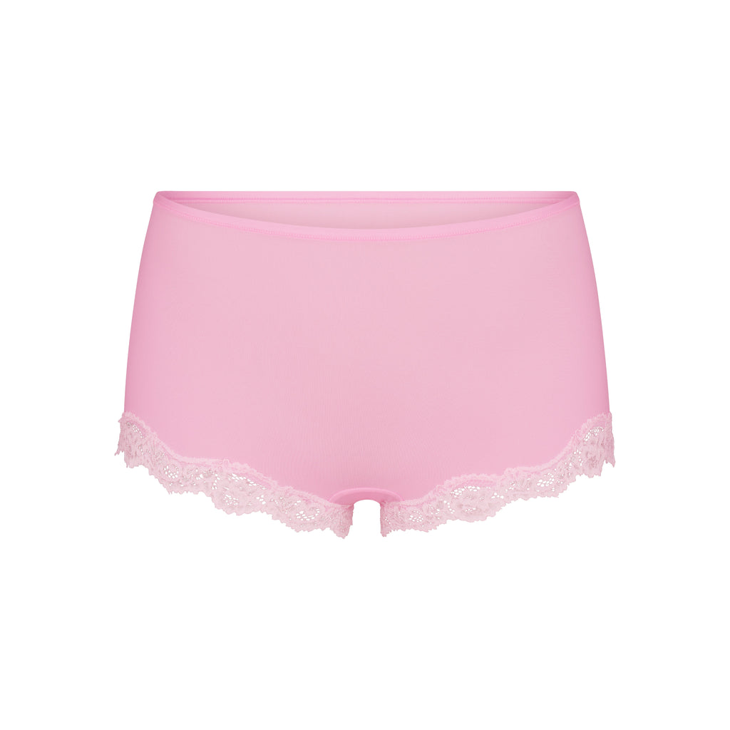 FITS EVERYBODY LACE TRIANGLE CAMI AND BOY SHORT SET | BUBBLEGUM TONAL