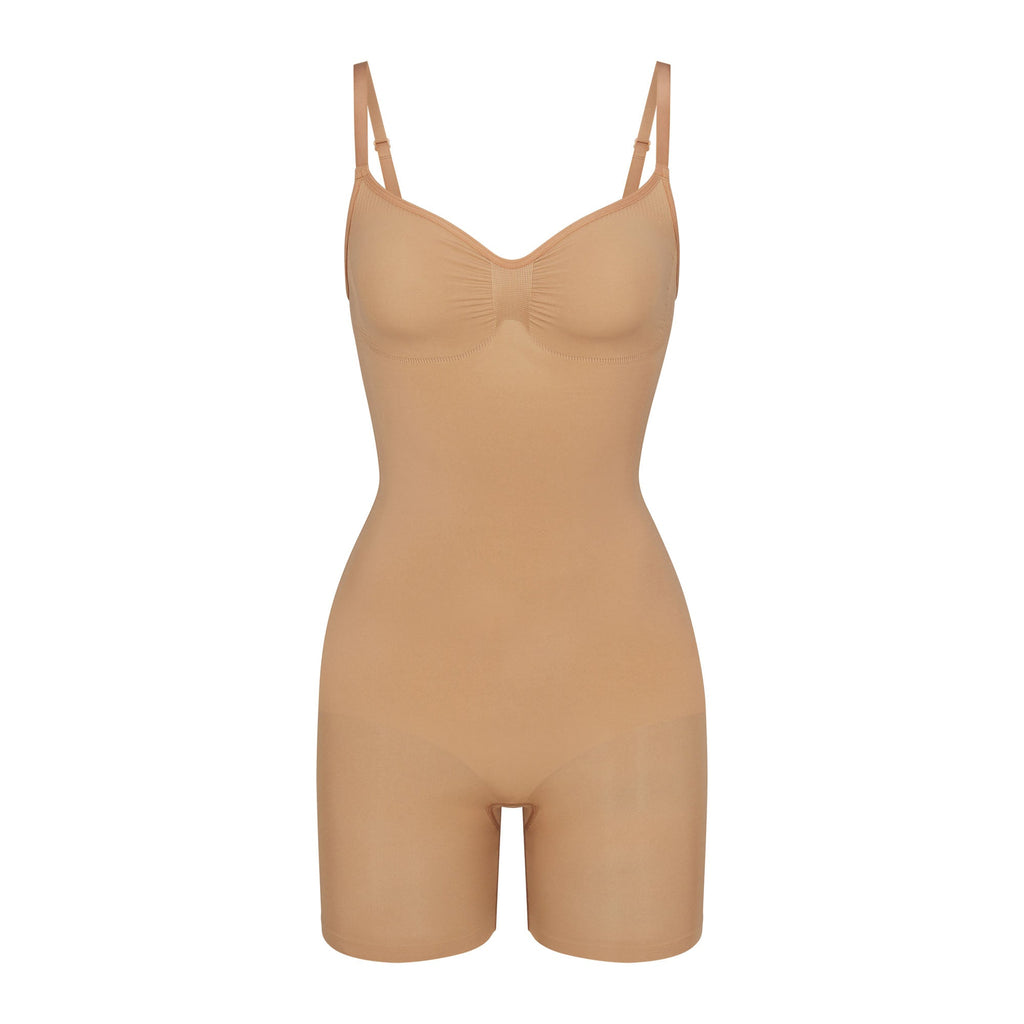 SEAMLESS SCULPT MID THIGH BODYSUIT | OCHRE