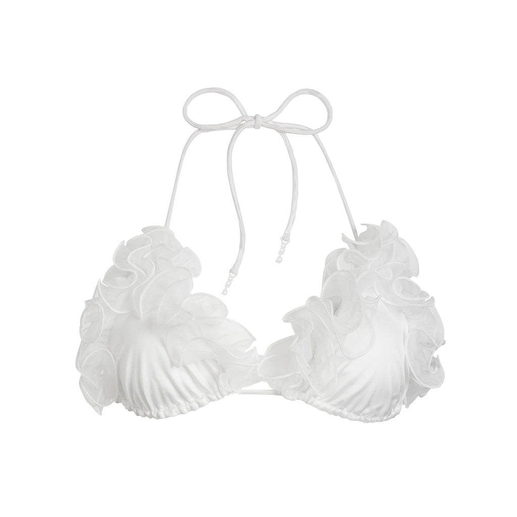 BRIDAL SWIM RUFFLE TRIANGLE BIKINI TOP | SNOW