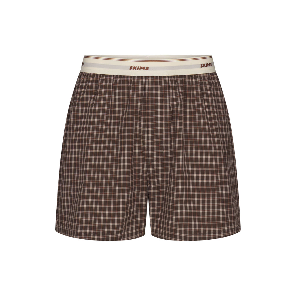 COTTON POPLIN MENS LOGO BAND BOXER | ESPRESSO CHECK