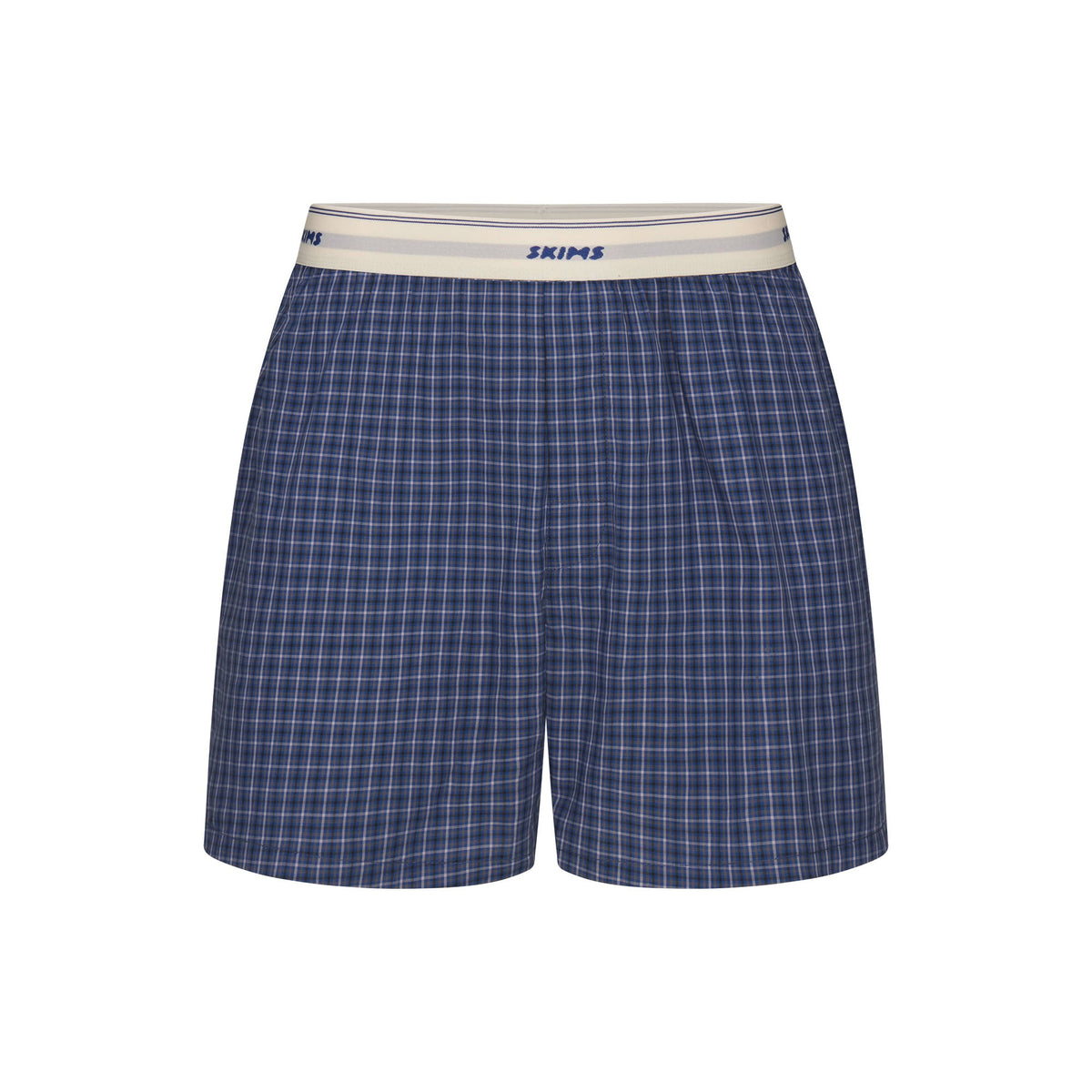 COTTON POPLIN MENS LOGO BAND BOXER | NAVY CHECK