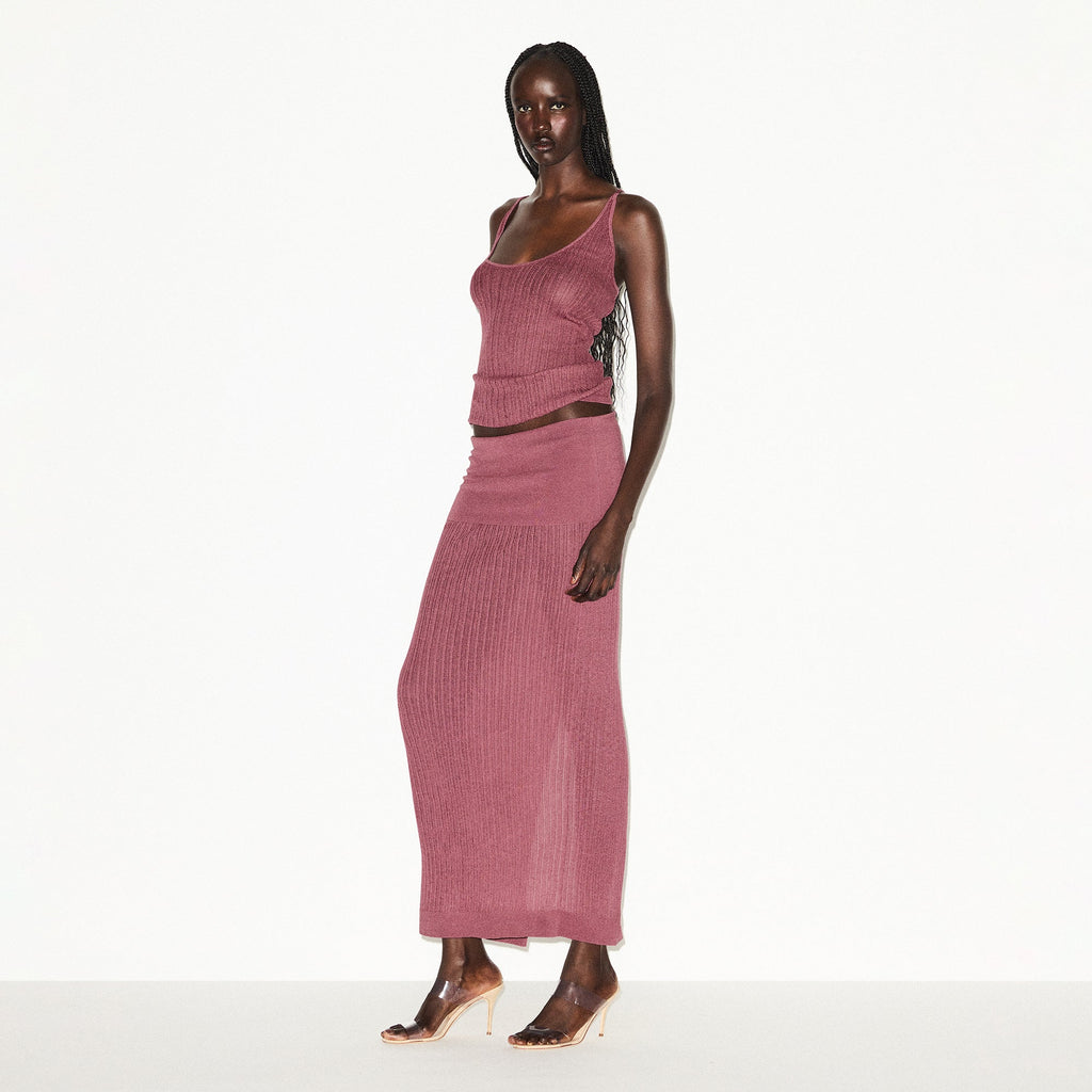 SHEER KNIT PLUNGE TANK | BEET