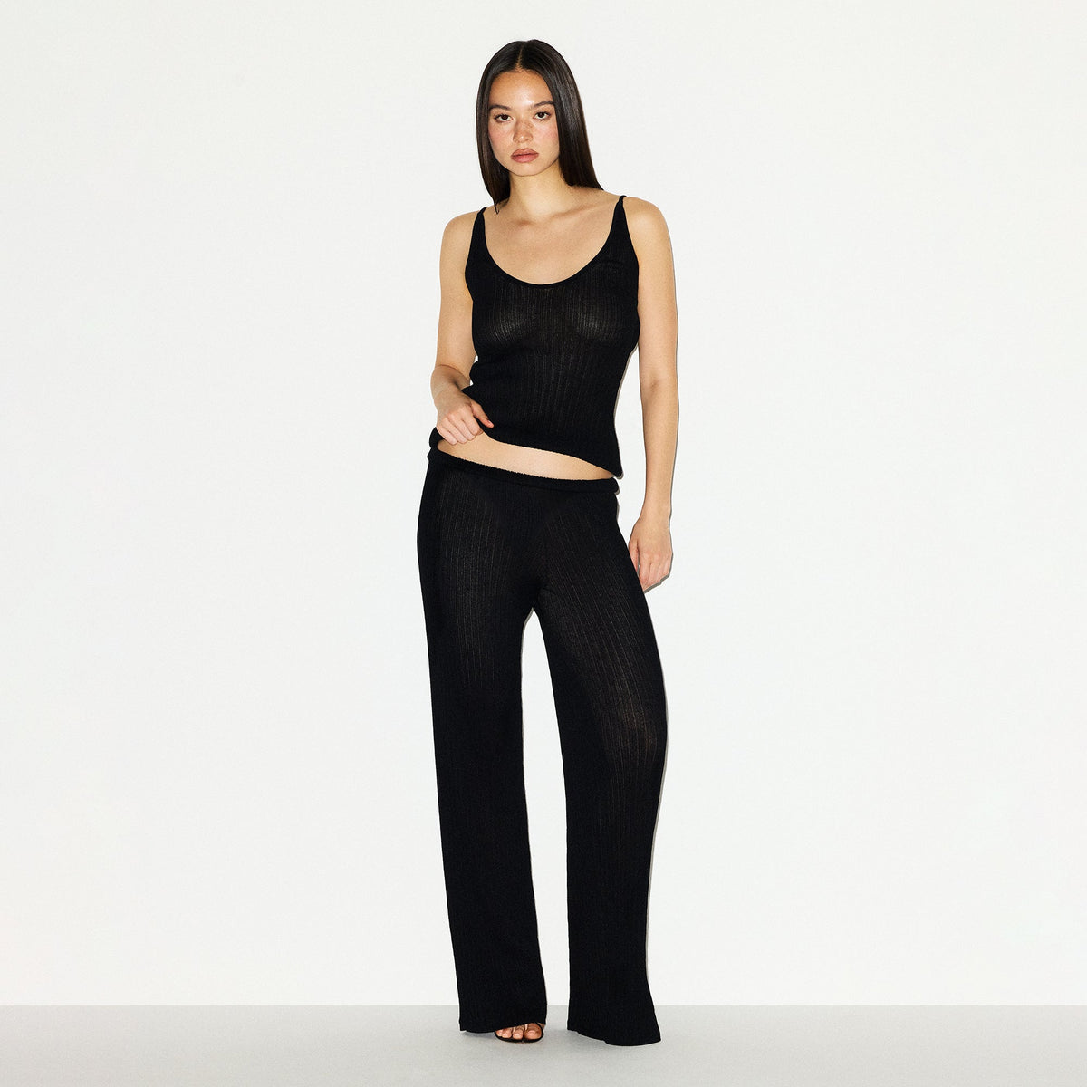 SHEER KNIT PLUNGE TANK | ONYX