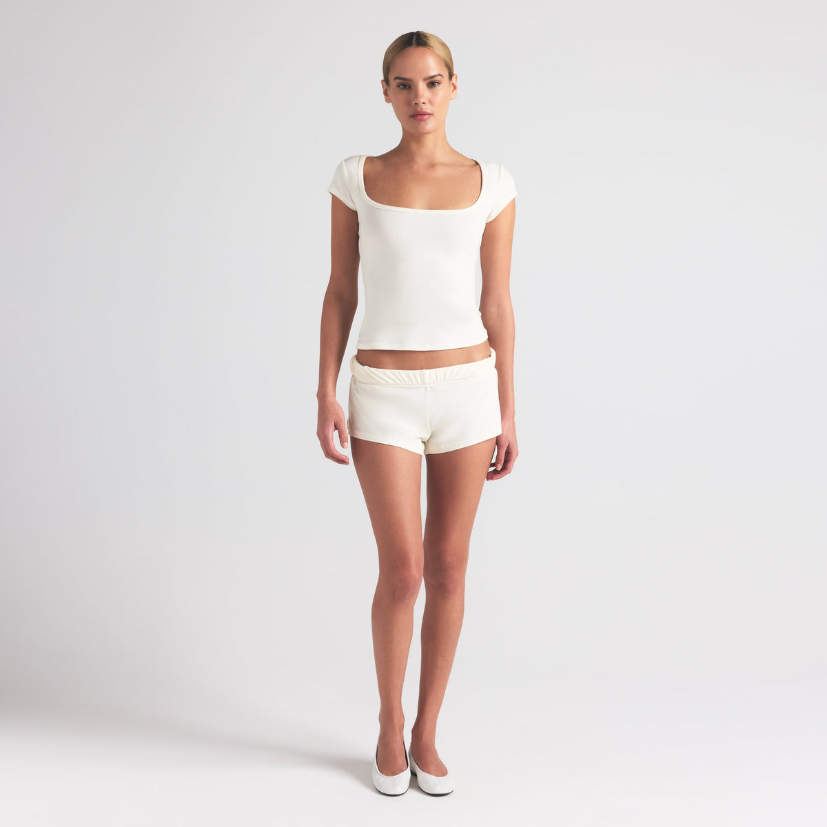 COTTON JERSEY SCOOP NECK T-SHIRT | MARBLE