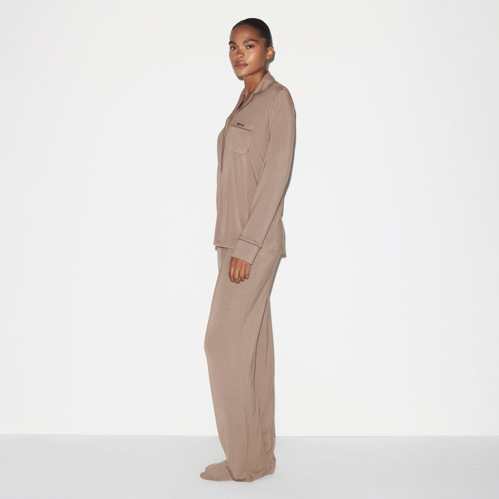SKIMS SLEEP LONG SLEEVE BUTTON UP SET | FOSSIL