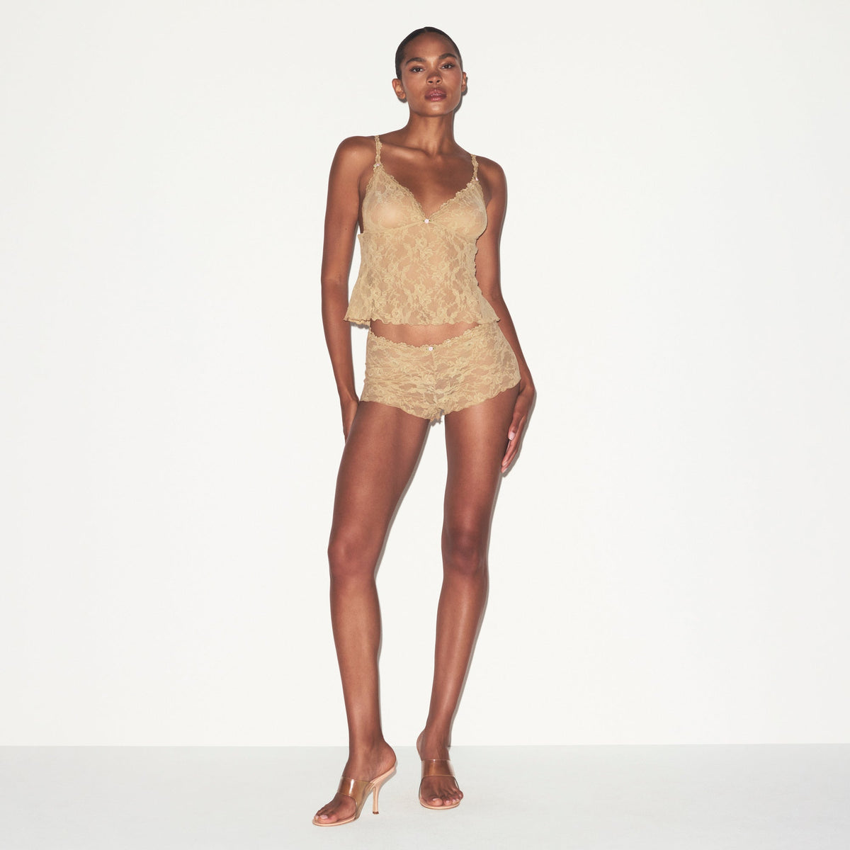 STRETCH LACE TRIANGLE CAMI AND SHORT SET | DELTA