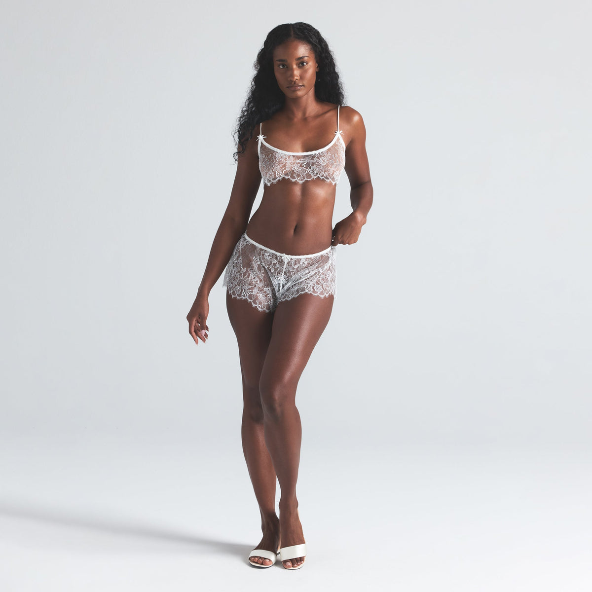ULTRA FINE LACE BRALETTE AND SHORT SET | MARBLE