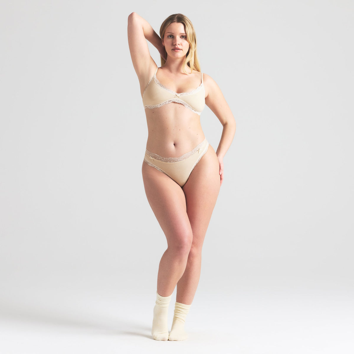 COTTON JERSEY LACE THONG | BUTTER