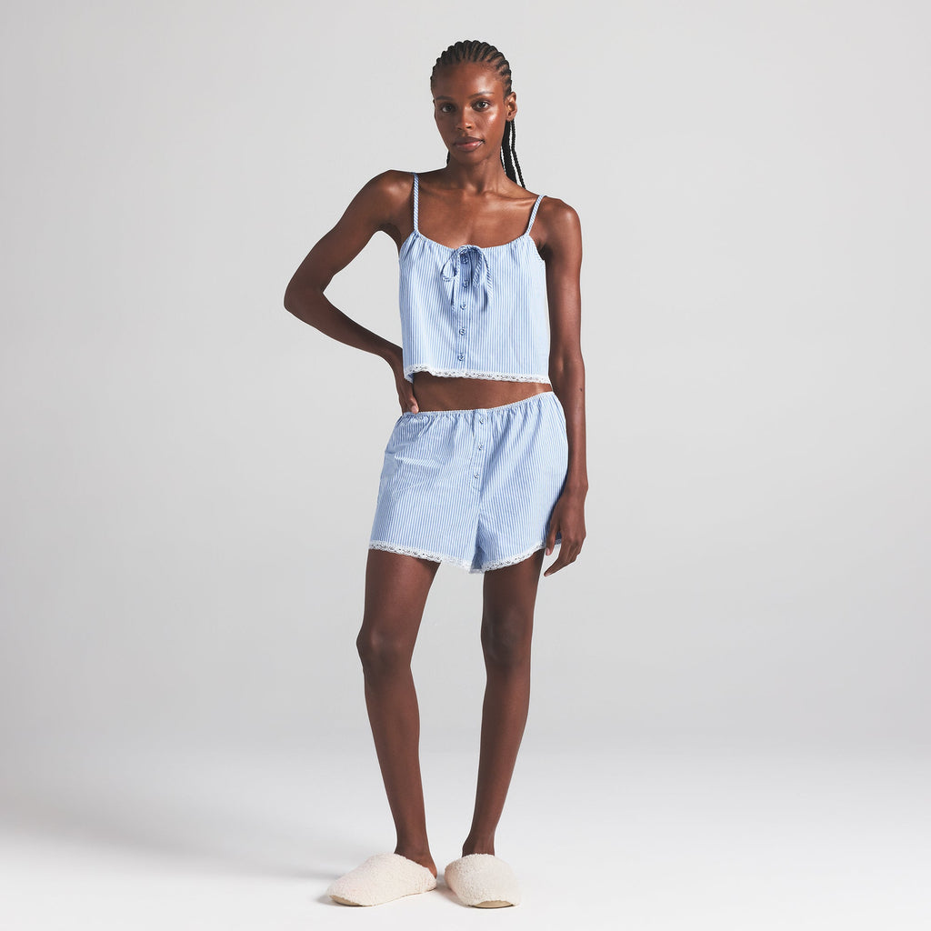 COTTON POPLIN SLEEP CAMI | CADET STRIPE