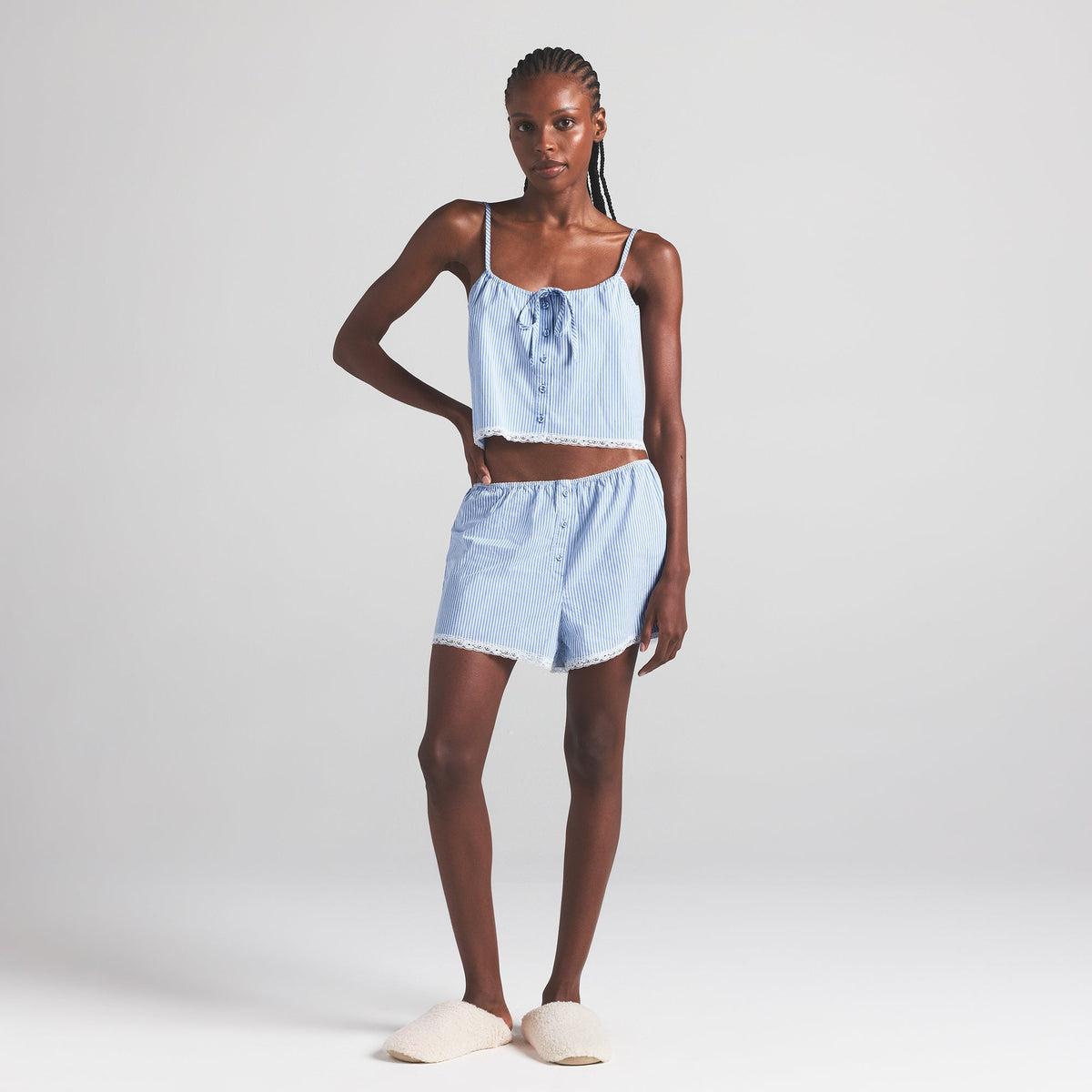 COTTON POPLIN SLEEP CAMI | CADET STRIPE