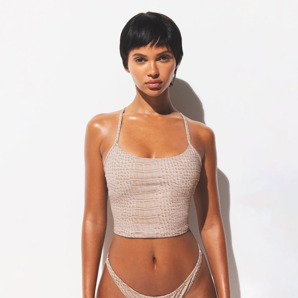 SIGNATURE SWIM CAMI TOP | DUNE CROCODILE PRINT
