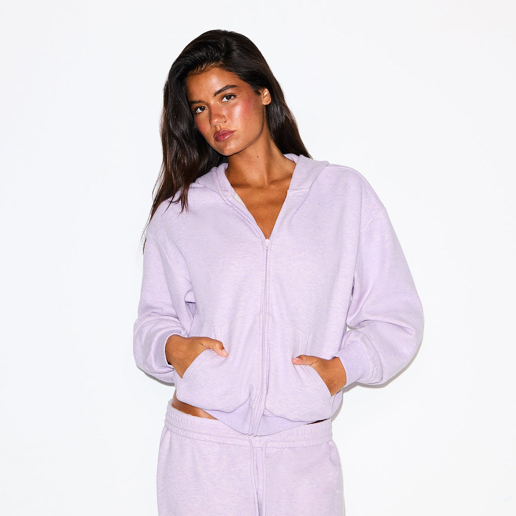 COTTON FLEECE CLASSIC ZIP UP HOODIE | PURPLE HEATHER