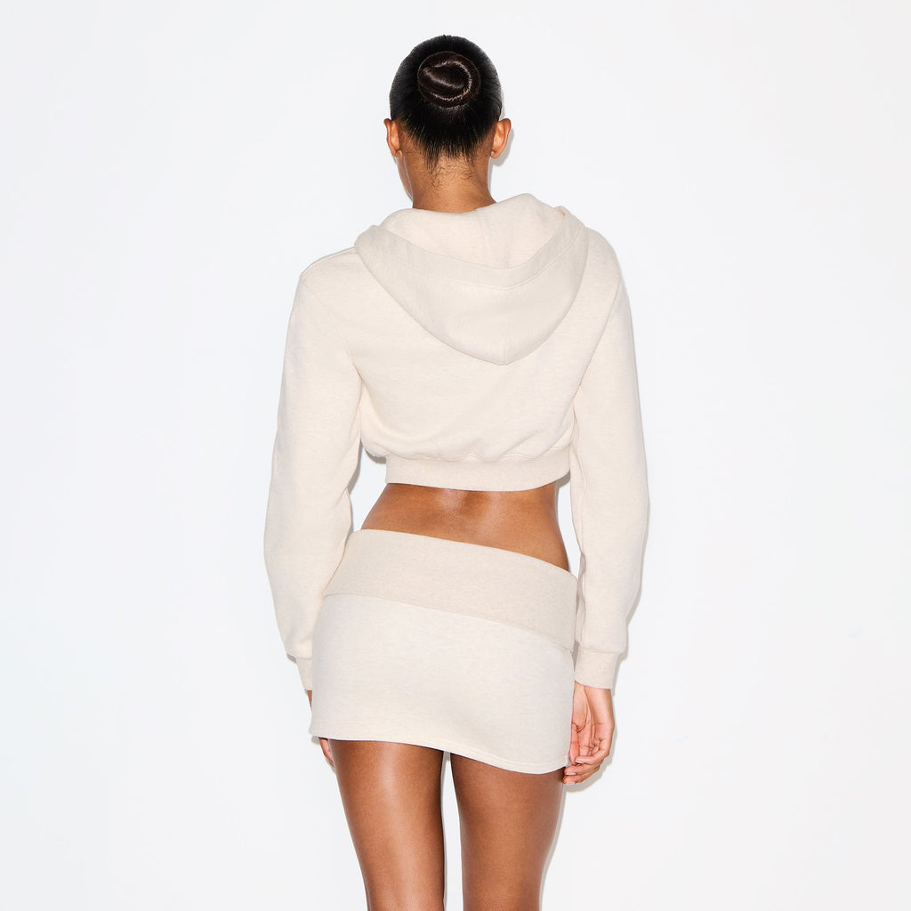COTTON FLEECE CROPPED ZIP UP HOODIE | OATMEAL HEATHER